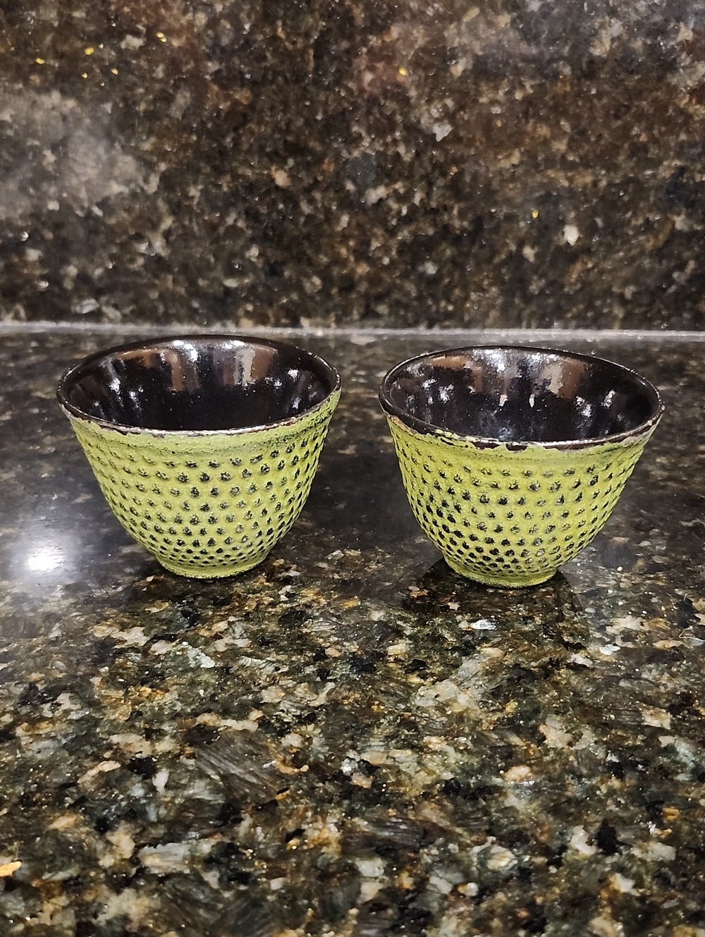 Green Arare Pattern Cast Iron Tea Cups - Set of 2